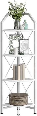 CHOEZON 4-Tier Corner Shelf, Industrial Corner Bookshelf, 47.6" Corner Storage Stand, Plant Stand Display Shelf, Corner Bookcase for Bedroom, Living Room, Home Office, White TCJ09WB - Image 6