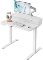 HUANUO 32" X 21" Electric Standing Desk with 2 Drawers, C-Clamp Mount Compatible, Height Adjustable Computer Desk, Home Office Stand Up Desk with 4 Preset Heights & 2 Hooks, White by HUANUO