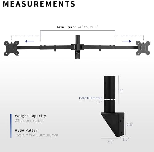 VIVO Premium Dual Ultra Wide LCD LED 27 to 38 inch Monitor Wall Mount, Heavy Duty, Telescoping Arms, Flush Wall Setup, Fits 2 Screens, Black, MOUNT-TS38B - Image 3