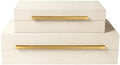 Sagala Set of 2 Beige Shagreen Decorative Boxes With Gold Metal Handles, Faux Leather Jewelry Boxes Modern Storage Boxes Photo Boxes Memory Boxes Home Organizer (Beige-Gold Handle) by Unknown