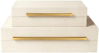 Sagala Set of 2 Beige Shagreen Decorative Boxes With Gold Metal Handles, Faux Leather Jewelry Boxes Modern Storage Boxes Photo Boxes Memory Boxes Home Organizer (Beige-Gold Handle) by Unknown