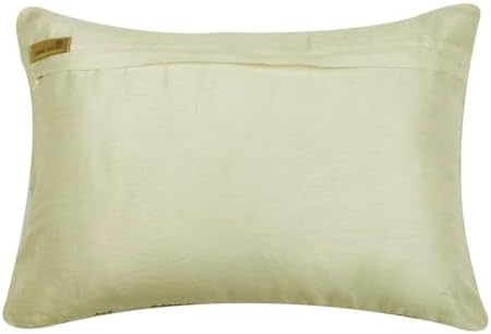 The HomeCentric Ivory Pack of 2, 12"x26" (30x65 cm) Oblong Pillow Covers, Silk Wooden Beads Lumbar Pillow Covers, Geometric Pattern Modern Style - Gold Light - Image 4