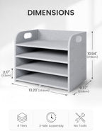 Fluxynara 4-Tier Felt File Organizer with Carry Handles, Soft Gray - Image 4