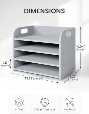 Fluxynara 4-Tier Felt File Organizer with Carry Handles, Soft Gray - Image 4