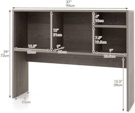 Desktop Bookshelf, 3-Tier Wood Countertop Bookcase with 5 Shelves, Desk Hutch for College Dorm, Multipurpose Desk Organizer Shelf Display Rack for Home Office, Hutch Top Only - Image 3