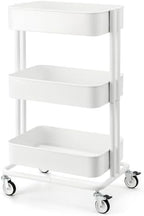3 Tier Rolling Cart Metal Heavy Duty Utility Cart with Silent Caster Lockable Wheels Multi-Functional Organization Carts Storage Trolley with Mesh Shelves for Office Kitchen Living Room white by CARTTECH