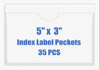 Origin-Joy 35 PCS Self Adhesive Index Card Pockets with Top Open, Clear Plastic Label Holder for Notes, Library and Business, Adhesive Label Pockets & Holder (5 x 3 inch) by Origin-Joy