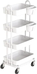 Simple Houseware 4-Tier Rolling Utility Cart with Hanging Bucket, White by SimpleHouseware