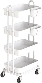 Simple Houseware 4-Tier Rolling Utility Cart with Hanging Bucket, White by SimpleHouseware