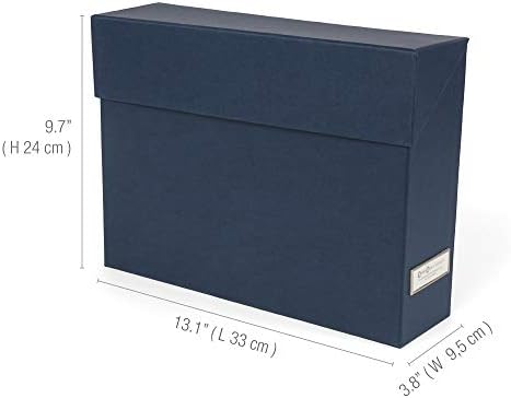 Bigso Lovisa Fiberboard Label Frame 12 File Storage Box | Document Organizer for Important Paperwork | Durable Hanging File Box with a Flip Top Lid & Metal Label Window | 3.7” x 13” x 9.4” | Navy - Image 3