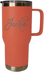 The Wedding Party Store Custom Personalized 20 oz Stainless Steel Powder Coated Vacuum Insulated Double Walled Travel Tumbler Coffee Mug with Handle and Lid (Coral) by The+Wedding+Party+Store