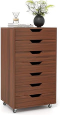 GIANTEX 7-Drawer Storage Cabinet, Mobile File Organizer with 4 Universal Casters, Wooden Vertical Filing Cabinet on Lockable Wheels for Office, Study, Living Room (19” x 15.5” x 34.5”,Walnut) by Giantex