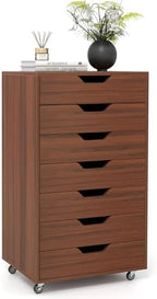 GIANTEX 7-Drawer Storage Cabinet, Mobile File Organizer with 4 Universal Casters, Wooden Vertical Filing Cabinet on Lockable Wheels for Office, Study, Living Room (19” x 15.5” x 34.5”,Walnut) by Giantex