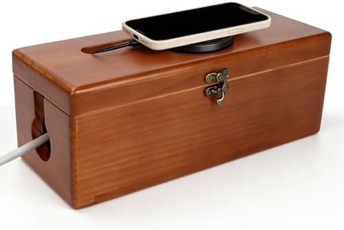 Large Cable Management Box with Clasp, Soild Wood Cord Box with 4 Open Slots, Cable Box to Hide Cords and Power Strip by Unknown