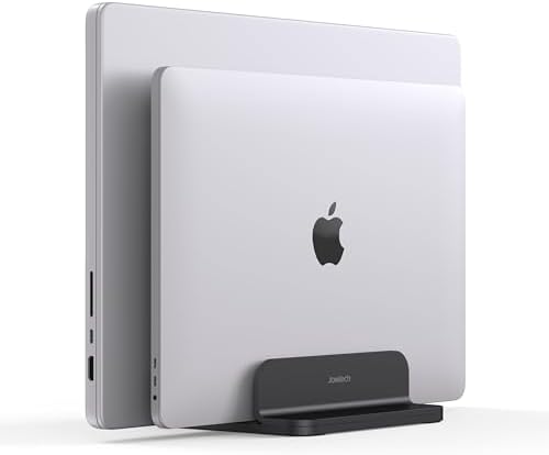 JOKItech Dual Aluminum Vertical Laptop Stand Organizer, Sturdy Notebook Computer Holder Stand Compatible with New Liquid Retina XDR Apple MacBook Air/Pro/Neo, Mac mini & iPad Pro - Black - Image 6