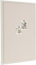 Kate and Laurel Makenna Rectangle Framed Linen Fabric Pinboard; 24 x 36; Soft White; Traditional Beaded Bulletin Board for Vintage Home Wall Organization or Aspirational Vision Board by KateandLaurel