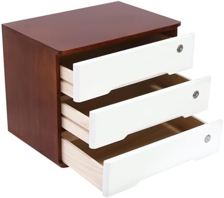 Wood Desk Organizer with 3 Drawers, Lockable Desktop Countertop Storage Cabinet for Home Office Supplies File Tabletop Organizing Unit, 15.75" x 11.02" x 12.2" (Dark Brown + White) - Image 7