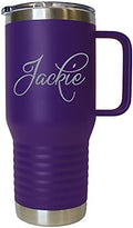 The Wedding Party Store Custom Personalized 20 oz Stainless Steel Powder Coated Vacuum Insulated Double Walled Travel Tumbler Coffee Mug with Handle and Lid (Purple) by The+Wedding+Party+Store