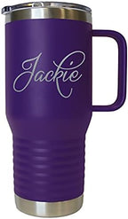 The Wedding Party Store Custom Personalized 20 oz Stainless Steel Powder Coated Vacuum Insulated Double Walled Travel Tumbler Coffee Mug with Handle and Lid (Purple) by The+Wedding+Party+Store