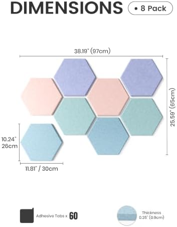 Fluxynara 8-Pack Hexagon Felt Bulletin Board Tiles, Coastal Haze-1 - Image 2
