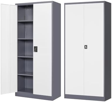 Fesbos Metal Storage Cabinet-72” Tall Steel File Cabinets with Lockable Doors and Adjustable Shelves-White&Gray Steel Storage Cabinet for Home Kitchen, Office, Garage by Fesbos