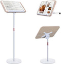 2 in 1 Dual-use Music Stand & Desktop Book Stand, Adjustable Height 16.5"-51", 100% Solid Wood Laptop Floor Stand Book Holder with Elastic Page Clips for Cookbooks (White) by Unknown