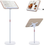 2 in 1 Dual-use Music Stand & Desktop Book Stand, Adjustable Height 16.5"-51", 100% Solid Wood Laptop Floor Stand Book Holder with Elastic Page Clips for Cookbooks (White) by Unknown