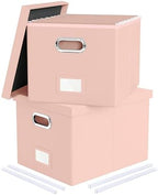 Oterri 2 Pack File Storage Organizer Box,Filing Box,Portable File Box with Lid,Fit for Letter/Legal File Folder Storage, Cream-pink(Leather)-Box only by Oterri