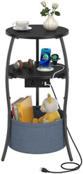 sthemc 3-Tier Small Round End Table Livingroom with Charging Station,Basket by Unknown