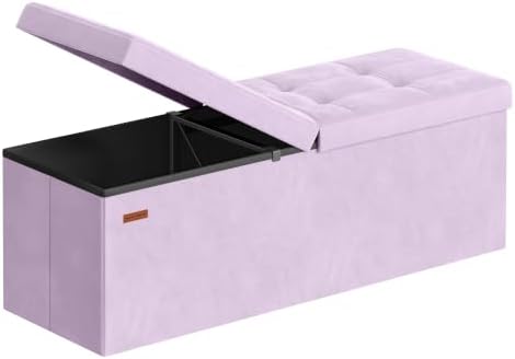 SONGMICS Foldable Storage Ottoman with Flipping Lid, 43.3 Inch Velvet Bench by SONGMICSbySONGMICSHOME