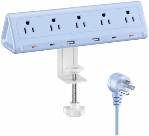 AnnTane Desk Clamp Power Strip USBC, 40W Fast Charging, 6.5 Ft, Blue by anntane
