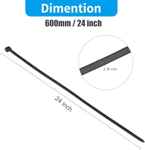 XINGO 24 Inch Black Large Zip Ties Heavy Duty 500 Pack, 200 LBS Ultra Strong Plastic Wire Ties, Large Cable Ties Extra Long Tie Wraps, Indoor and Outdoor UV Resistant - Image 2
