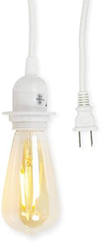 Rustic State Fabric Cord for Hanging Pendant Lamp Fixture - 15 Feet Braided Flexible Cable with E-26/ E-27 Light Bulb Socket & 2 Prong Flat Plug - Industrial Vintage DIY Projects - Set of 2 - White - Image 5