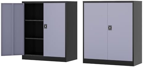 Fesbos Metal Storage Cabinet-36” Tall Steel File Cabinets with Lockable Doors and Adjustable Shelves-Black&Gray Steel Storage Cabinet for Home Office, School, Garage by Fesbos