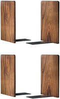 Large Bookend Hold Heavy Books-7x4x5in 2 Pack Non-Skid Wood Bookends Walnut by Luxdecor
