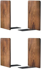 Large Bookend Hold Heavy Books-7x4x5in 2 Pack Non-Skid Wood Bookends Walnut by Luxdecor