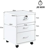 OFCASA 3 Drawer File Cabinet with Lock, Small Rolling Filing Cabinets for Home Office, Wooden Under Desk File Cabinet with Wheels, Mobile Storage Cabinet Printer Stand, for Letter/Legal/A4 Size, White - Image 2