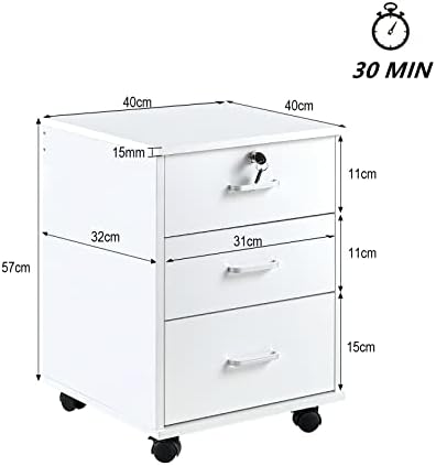 OFCASA 3 Drawer File Cabinet with Lock, Small Rolling Filing Cabinets for Home Office, Wooden Under Desk File Cabinet with Wheels, Mobile Storage Cabinet Printer Stand, for Letter/Legal/A4 Size, White - Image 2