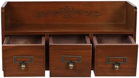 Vintage Wooden Desktop Cabinet, 3-Drawer Wood Desk Organizer, Desktop Drawer Tabletop Storage Organization Box with Label Slot - Image 4