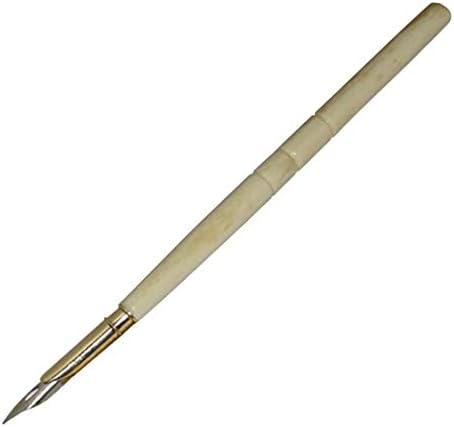 Ornate Brass Desktop Pen Holder with Bone Handle Nib Pen, Vintage Style, Polished Gold, 3.5" Length - Image 5