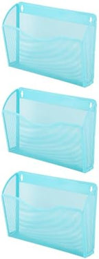 EASEPRES 3 Single Pocket Mesh Hanging File Organizer, Vertical Wall Mounted Magazine File Holder, Mount Basket Mail Paper Document Folder Organizing for Office, Home and School, Blue by EASEPRES