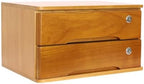 Lockable Desk Organizer Wooden Desktop Drawers Office Flat Files Storage Box Locking Countertop Storage Cabinet (Wood Yellow, 2-Tier) - Image 4
