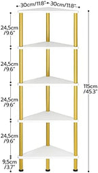 HOOBRO Corner Shelf Stand, Industrial 5-Tier Wall Corner Bookshelf with Metal Frame, Plant Display Shelf, Bookcase for Small Spaces, Bedroom, Living Room, White and Gold DW33CJ01 - Image 3