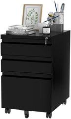 FLEXISPOT 3-Drawer Metal Mobile Filing Cabinet for Home Office - Under Desk Storage with Lock Keys - Legal/Letter/A4 File Organizer - Fully Assembled Except Wheels - Black by Unknown