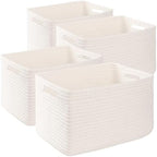 4 Pack Storage Baskets for Organizing, Woven Baskets for Shelves - Perfect for Toys, Books, Towels, and Clothes, Durable Gift Basket Bins Toy Storage, 15.7''Lx11.8''Wx7.8''H, White by SIXDOVE