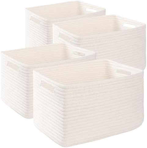 4 Pack Storage Baskets for Organizing, Woven Baskets for Shelves - Perfect for Toys, Books, Towels, and Clothes, Durable Gift Basket Bins Toy Storage, 15.7''Lx11.8''Wx7.8''H, White by SIXDOVE