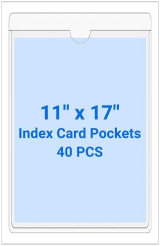 40 PCS Clear Self Adhesive Plastic Label Pockets, Top Loading Business & Library Index Card Holders, Peel and Stick Sleeves for Storage Bins, Totes, Binders and Drawers (11 x 17 Inch) by Kvatr-X