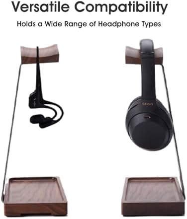 Walnut Headphone Stand, Wood Headset Holder with Storage for Desk - Image 2