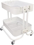 2 Tier Under Desk Storage Cart with Wheels Heavy Duty Metal Short Rolling Pantry Storage Cart for Small Space, Utility Trolley for Kitchen Bathroom Laundry Cute Snack Craft Organizer, White by LIWNYRK