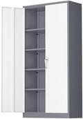 Greenvelly Metal Garage Storage Cabinet, Locking Steel Cabinet with 2 Doors and 4 Adjustable Shelves, Metal Tool Cabinets, Lockable File Cabinet for Home Office, Garage, School (Gray White) by Greenvelly